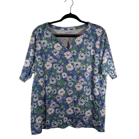 Set of Two Croft & Barrow Blue Short Sleeve Floral Tops Size XXL - Picture 4 of 7